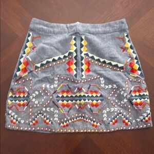 Antik Batik Yellow and Blue Embellished Mini Pencil Skirt Resort Wear